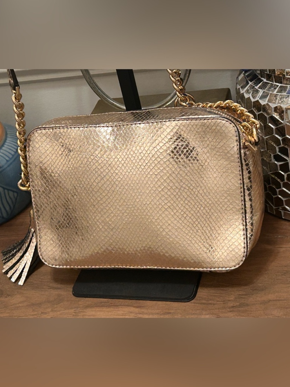 Michael Kors Gold Crossbody Camera Bag With Tassle and Bag Charm - Picture 5 of 11